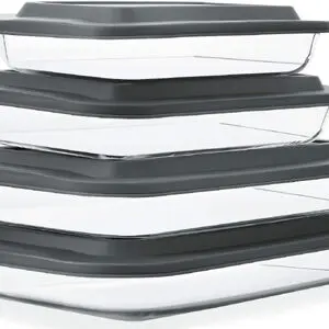 The 8-piece Deep Glass Baking Dish Set with Plastic Lids is necessary when equipping your kitchen with the best tools.