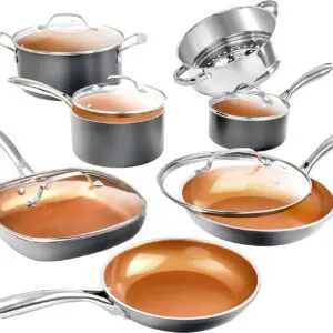 The Gotham Steel Cookware Set doesn't just excel in performance – it also boasts a stunning copper finish that adds a touch of elegance to any kitchen.