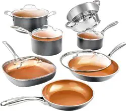 The Gotham Steel Cookware Set doesn't just excel in performance – it also boasts a stunning copper finish that adds a touch of elegance to any kitchen.