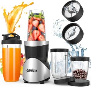 The Ganiza Smoothie Blender, a 15-piece personal blender and grinder combo, is designed to quickly and efficiently meet all your blending needs.