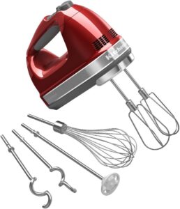 The KitchenAid 9-Speed Digital Hand Mixer boasts nine distinct speed settings, each tailored for specific mixing tasks.