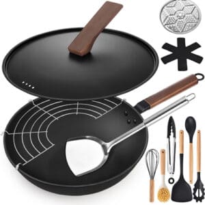 Look no further than the AOSION 13'' Carbon Steel Wok Pan 12 Piece & Stir-Fry Pans Set. This all-in-one set is designed to make cooking easier, healthier, and more efficient.