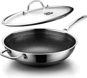 The DOTCLAD 12-inch Hybrid Wok Pan with Lid stands out as a superior choice for amateur and seasoned chefs.